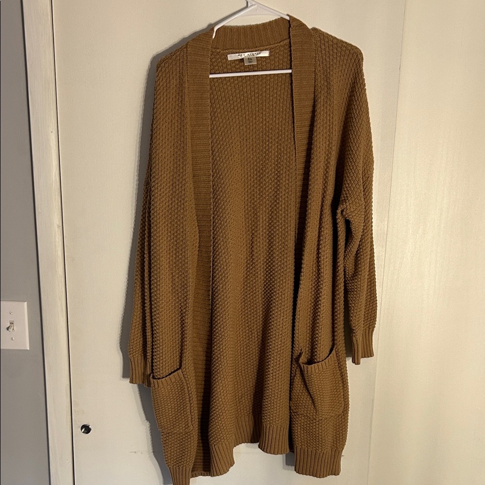 Women’s Open-Front Waffle Knit Duster Cardigan - Brown